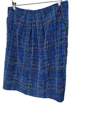 Ellen Tracy Pencil Skirt Womens 12 Blue Red Plaid Career Office